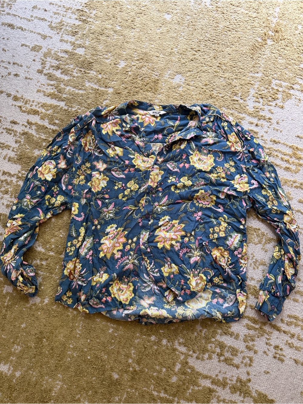 ROLLA'S Blue Floral Button-Front Blouse with Yellow and Pink Accents